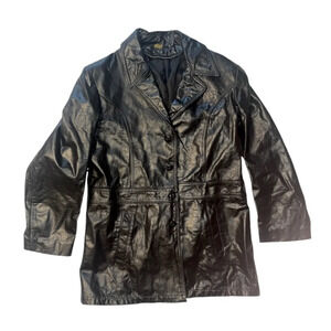 Vintage Leathercraft Black Leather Button Up Jacket Size 40 R